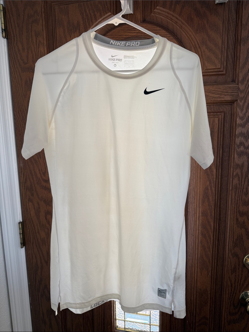 Nike ProDri Fit compression Sleeve Performance Tee - White with Black Swoosh
